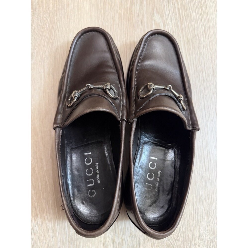 Gucci Vintage Men's Horsebit Brown Silver Loafers Preppy Old Money Academia